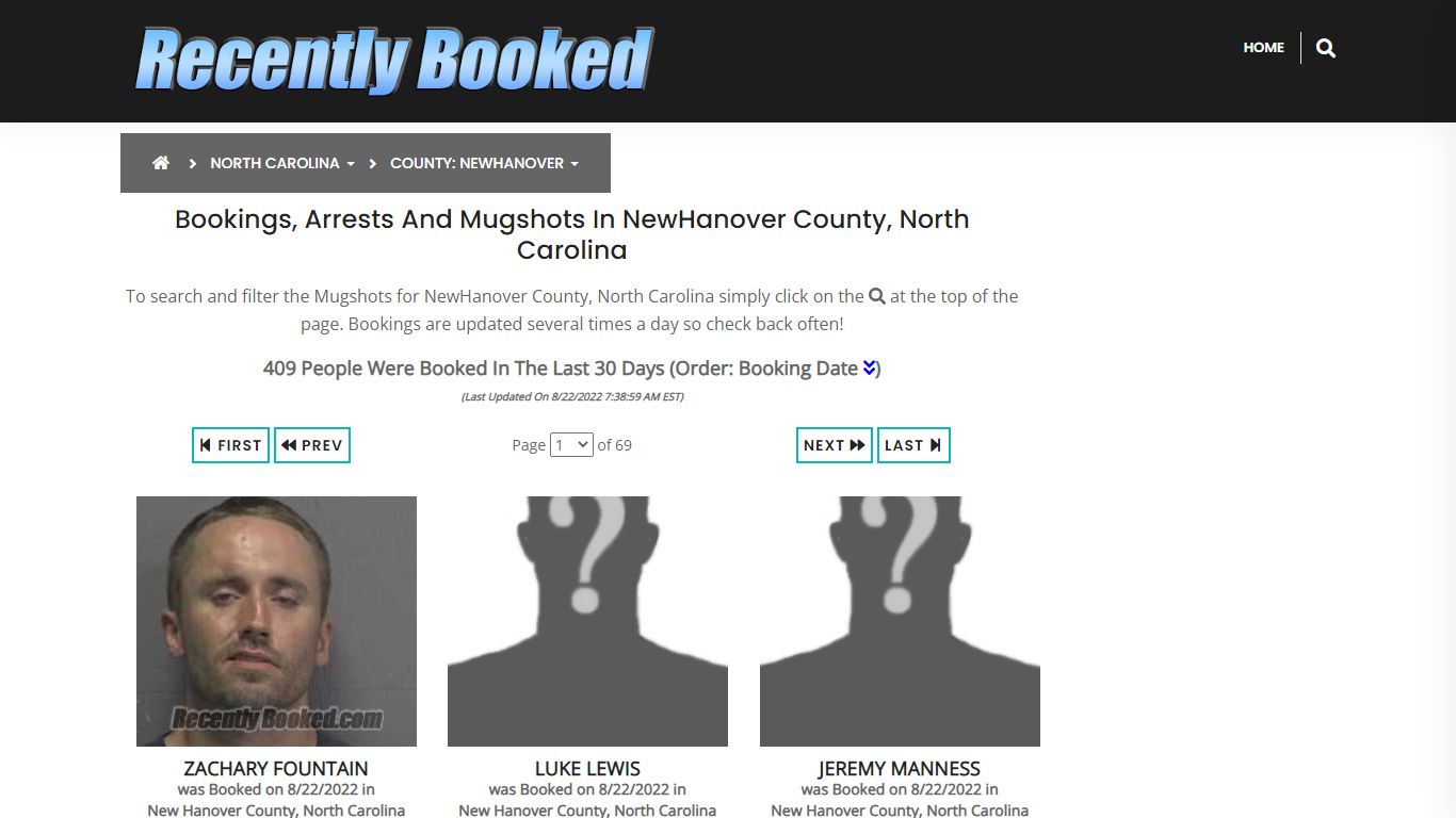 Recent bookings, Arrests, Mugshots in NewHanover County, North Carolina